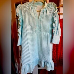 Aquamarine Striped Dress with ruffle Details